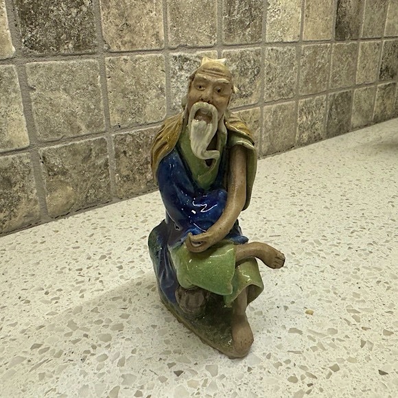 Vintage Chinese Shiwan Mudman Wise Man & Mystical Pot Hand Painted Sculpture - Picture 6 of 7